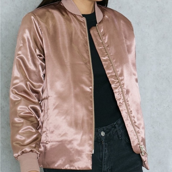 Topshop Rose Gold Bomber Jacket Satin Finish - Picture 4 of 5